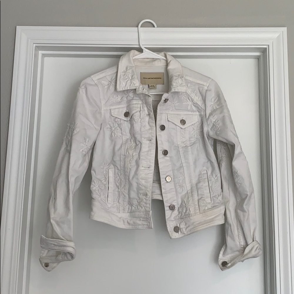 White embroidered denim jack- Anthropologie
